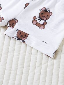 SHEIN Newborn Baby Bear Print Half Button Tee & Shorts - White - View 6
