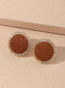 Rhinestone Decor Round Stud Earrings - Coffee Brown - View 1