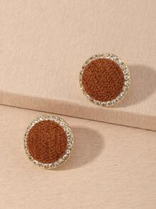 Rhinestone Decor Round Stud Earrings - Coffee Brown - View 2