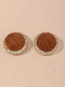 Rhinestone Decor Round Stud Earrings - Coffee Brown - View 3
