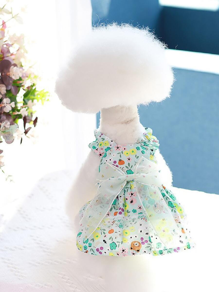 1pc Floral Print Pet Dress For Cat And Dog For Spring And Summer - Blue - View 1