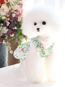 1pc Floral Print Pet Dress For Cat And Dog For Spring And Summer - Blue - View 4