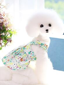 1pc Floral Print Pet Dress For Cat And Dog For Spring And Summer - Blue - View 6