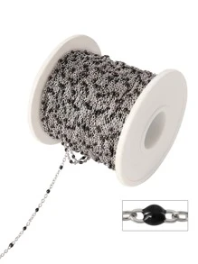 100cm Length Stainless Steel Beads Bohemian Style Black Resin Enamel Chain For Diy Necklace Making - Silver - View 2