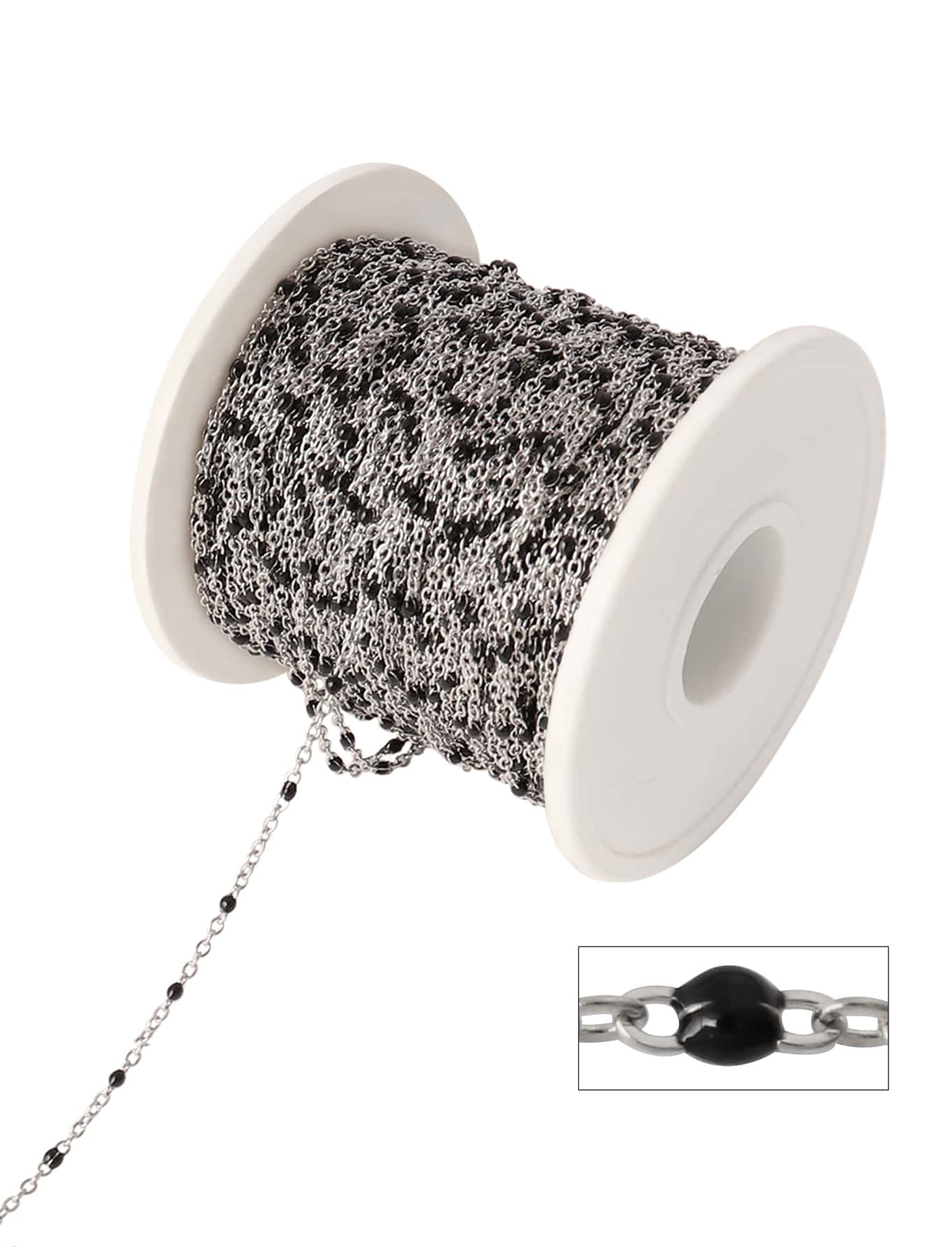 100cm Length Stainless Steel Beads Bohemian Style Black Resin Enamel Chain For Diy Necklace Making