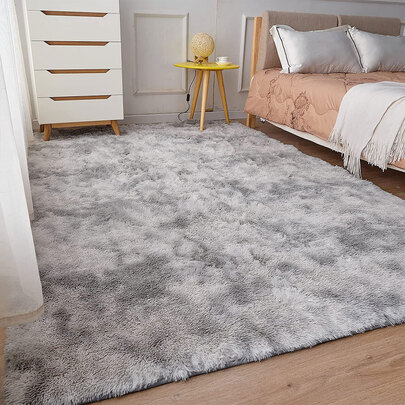 1 pieza Alfombra esponjosa de área para la sala de estar o dormitorio, super suave y difusa, teñida con un diseño moderno de color gris claro, decoración moderna para el hogar