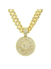 1 cái Sang Trọng Số Chi Tiết Rhinestone Vòng Mặt Dây Chuyền Vòng Cổ Cho Nam Giới Hàng Ngày Trang Trí - Vàng - Xem 2