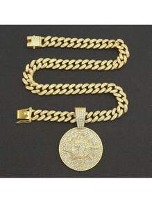 1 cái Sang Trọng Số Chi Tiết Rhinestone Vòng Mặt Dây Chuyền Vòng Cổ Cho Nam Giới Hàng Ngày Trang Trí - Vàng - Xem 5