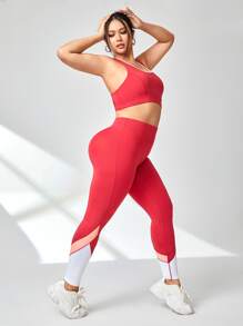 Plus Cut Out Racer Back Wideband Waist Sports Set - Red - View 5