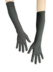 Solid Long Fingerless Gloves - Black - View 1
