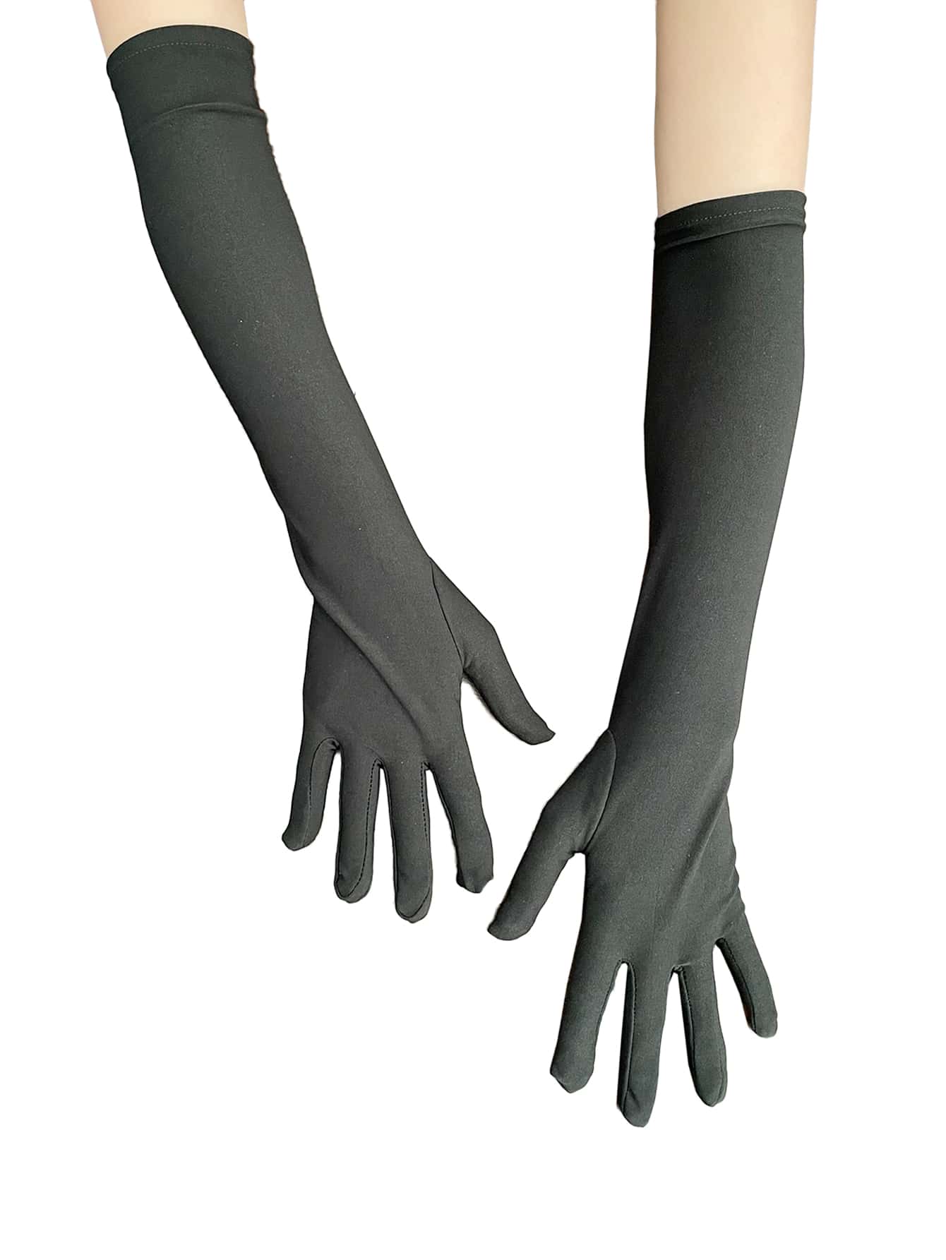 Solid Long Fingerless Gloves - Black - View 1