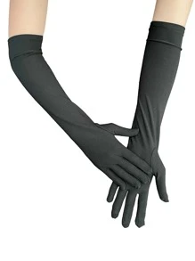 Solid Long Fingerless Gloves - Black - View 2