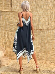 SHEIN VCAY 幾何印花手帕下擺吊帶連衣裙 - 黑色 - 查看 2