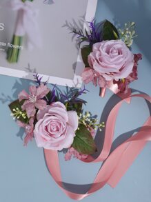 2入組花朵裝飾手腕胸花和胸花 - 彩色 - 查看 1