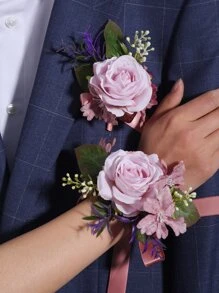 2入組花朵裝飾手腕胸花和胸花 - 彩色 - 查看 2