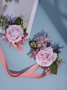 2入組花朵裝飾手腕胸花和胸花 - 彩色 - 查看 4