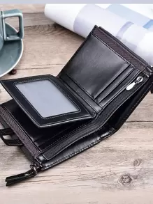 Men's Retro Wallet Multi-Function Double Zip Coin Purse Pocket Wallet Small Purse ID Window Zipper Men Wallet PU Leather Minimalist Fashion Modern Business Anniversary On Valentine Day For Birthday Gift Gift Couple Men Male Gift - Black - View 5