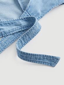 SHEIN MOD Áo khoác denim nữ Lộ Lưng Hem thô Xù màu trơn Gợi cảm - Rửa nhẹ - Xem 3