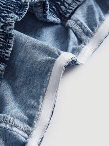 SHEIN MOD 荷葉邊牛仔抹胸上衣 - 中等水洗藍 - 查看 3