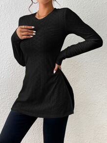 SHEIN Essnce Áo thun nữ Chia màu trơn Giải trí - màu đen - Xem 5