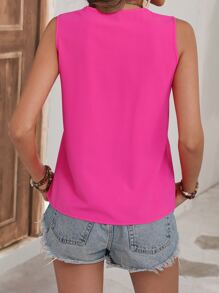 SHEIN LUNE 拼接水溶蕾絲無袖襯衫 - 玫紅色 - 查看 2