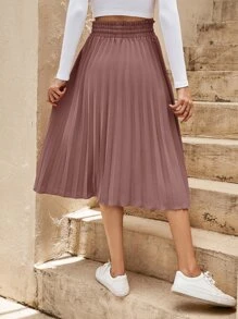 SHEIN Clasi 腰部抽繩百褶半身裙 - 藕粉色 - 查看 2