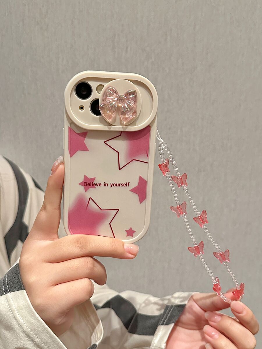 Funda de teléfono con estampado de estrellas rosas y colgante para el Día de San Valentín - Multicolor - Ver 1