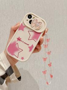 Funda de teléfono con estampado de estrellas rosas y colgante para el Día de San Valentín - Multicolor - Ver 2