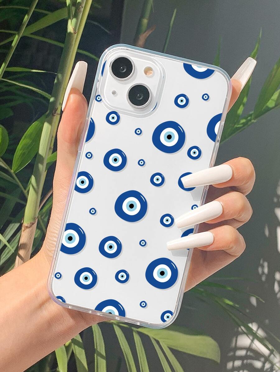 蓝色单件装彩绘眼睛印花手机壳，兼容/三星手机，兼容 11、 13、 14 Pro Max，国际版，非国内版 - 彩色 - 查看 1