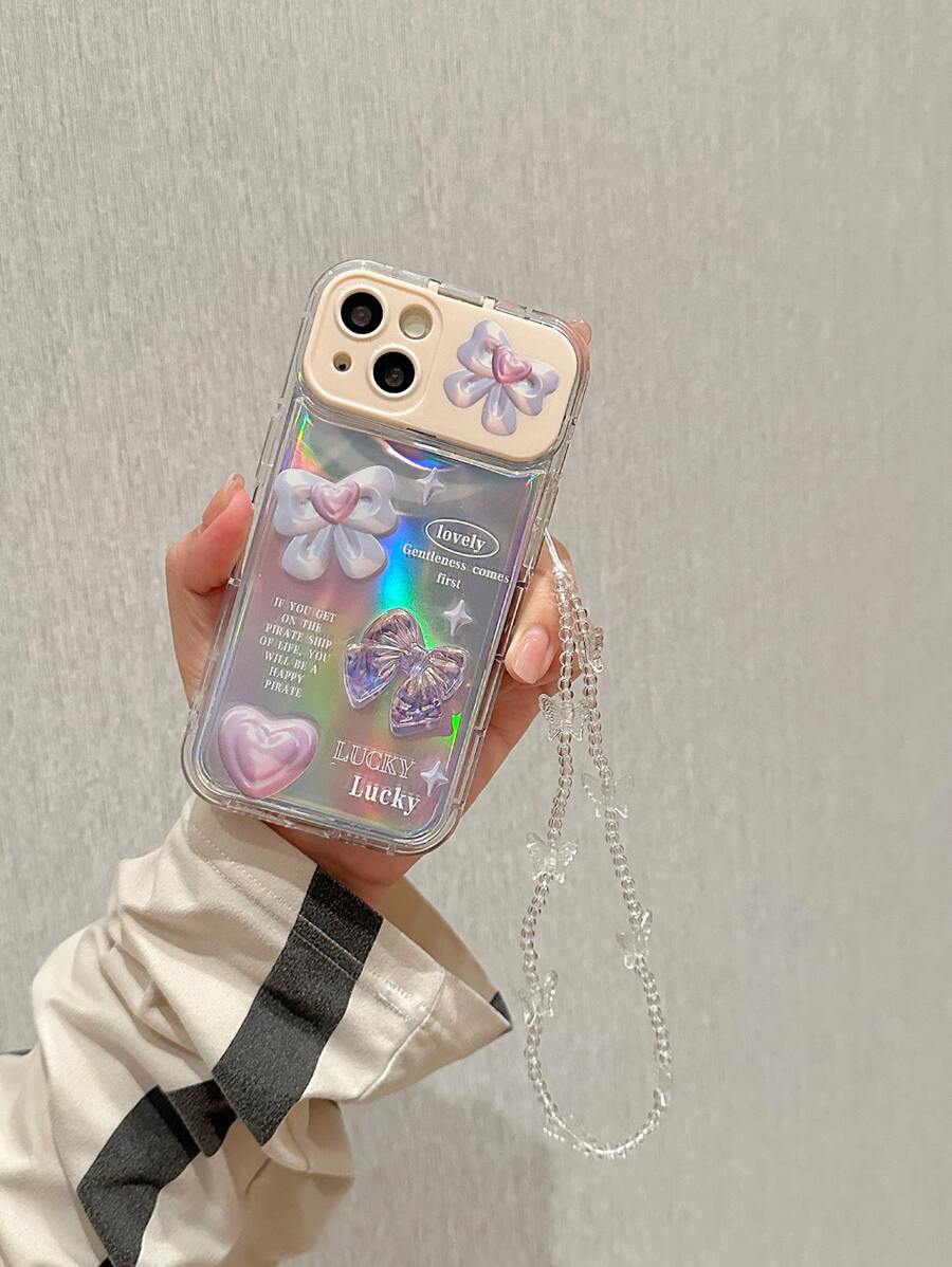 Aesthetic Bow Decor Phone Case With Lanyard - Multicolor - View 1