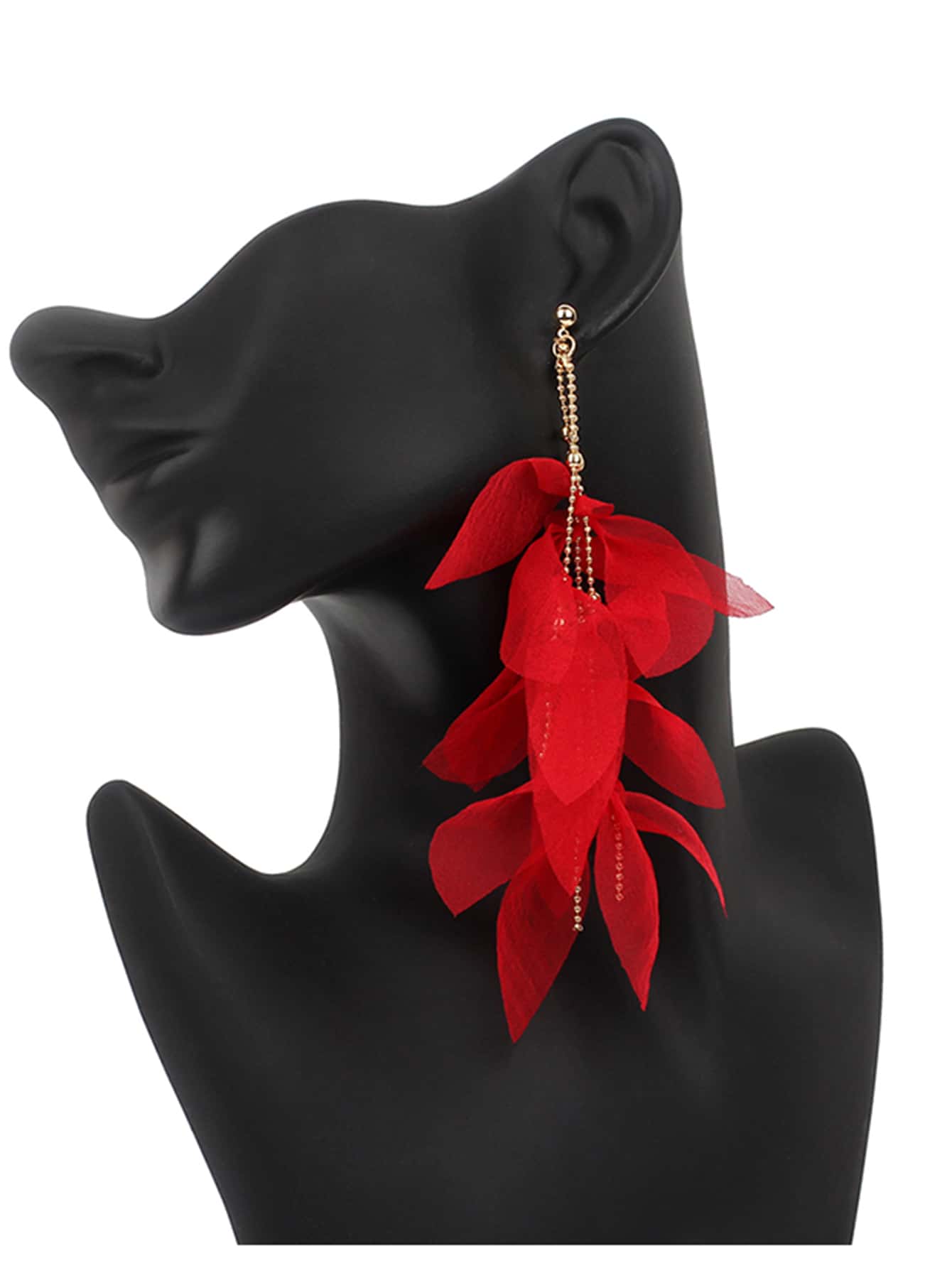 流蘇裝飾耳墜 - 紅色 - 查看 1