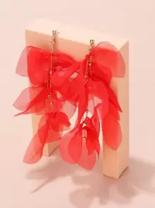 流蘇裝飾耳墜 - 紅色 - 查看 2
