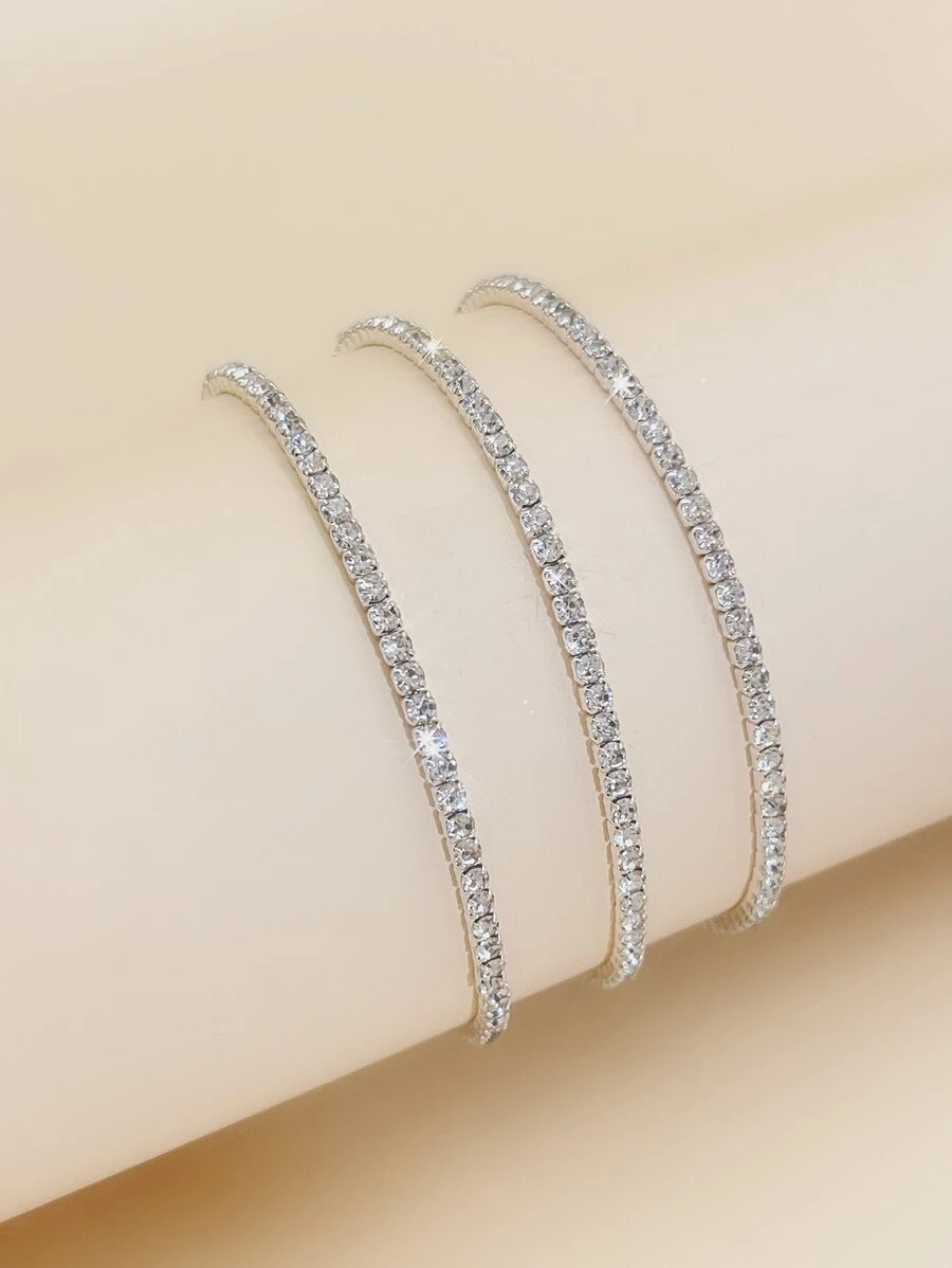 3pcs Shiny White Diamond Stretch Bracelets For Party - Silver - View 1