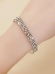 3pcs Shiny White Diamond Stretch Bracelets For Party - Silver - View 2