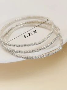 3pcs Shiny White Diamond Stretch Bracelets For Party - Silver - View 3