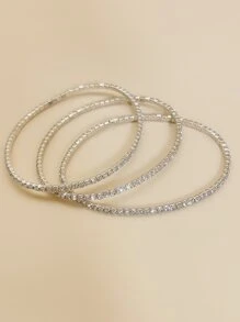 3pcs Shiny White Diamond Stretch Bracelets For Party - Silver - View 4