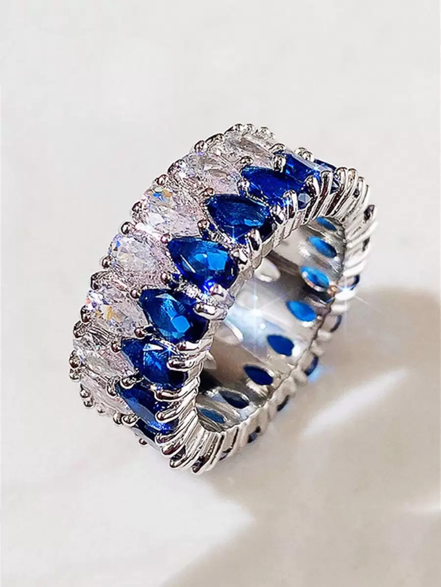 1 Chiếc Nhẫn Trang Trí Hình Giọt Nước Đính Đá Cubic Zirconia Sang Trọng Dành Cho Nữ Trang Trí Hàng Ngày - Màu xanh lam - Xem 1