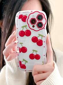櫻桃圖案透明手機殼 - 無色 - 查看 1