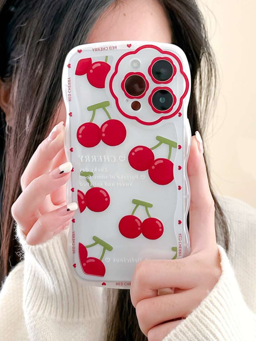 櫻桃圖案透明手機殼 - 無色 - 查看 1