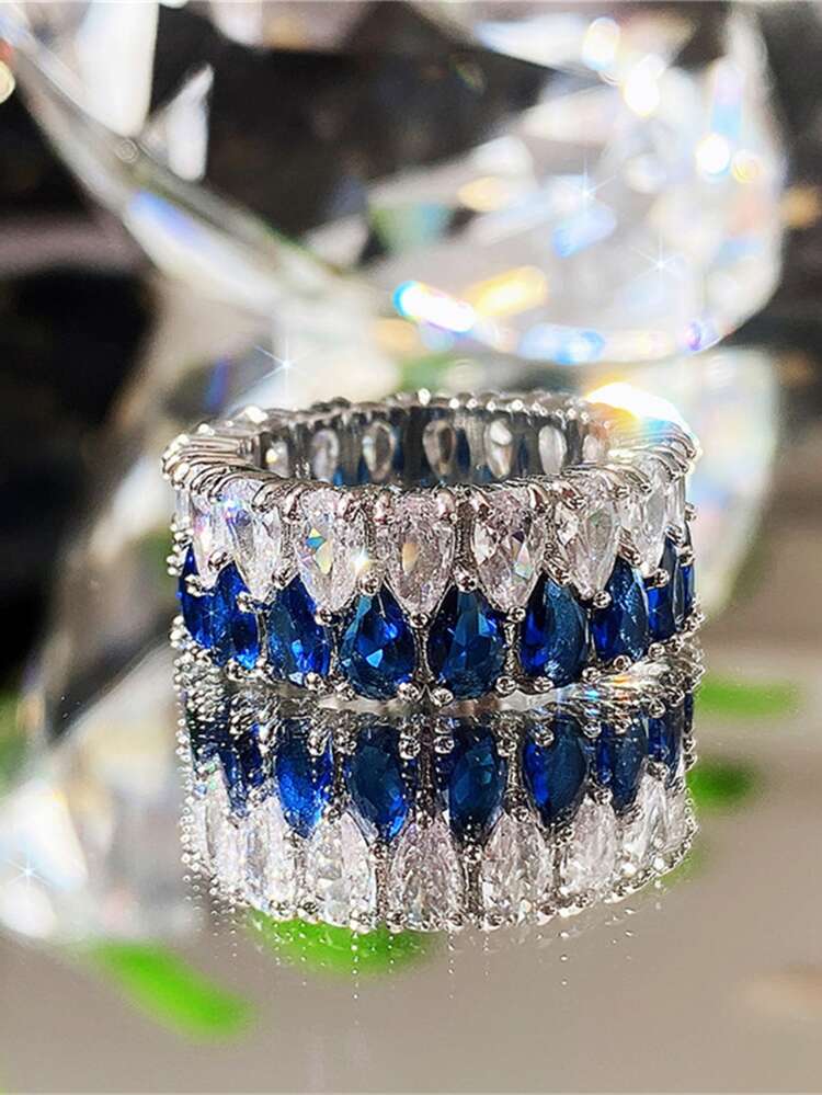 1pc Luxury Cubic Zirconia Water-drop Decor Ring For Women For Daily Decoration