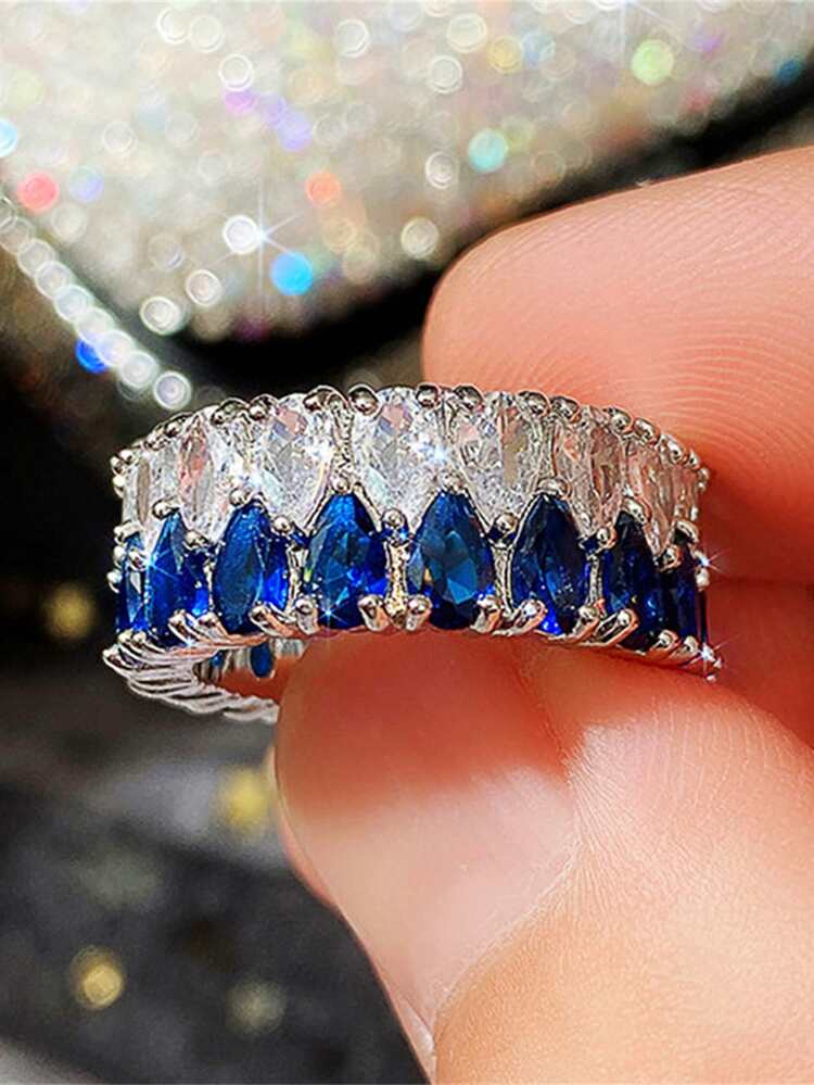 1pc Luxury Cubic Zirconia Water-drop Decor Ring For Women For Daily Decoration