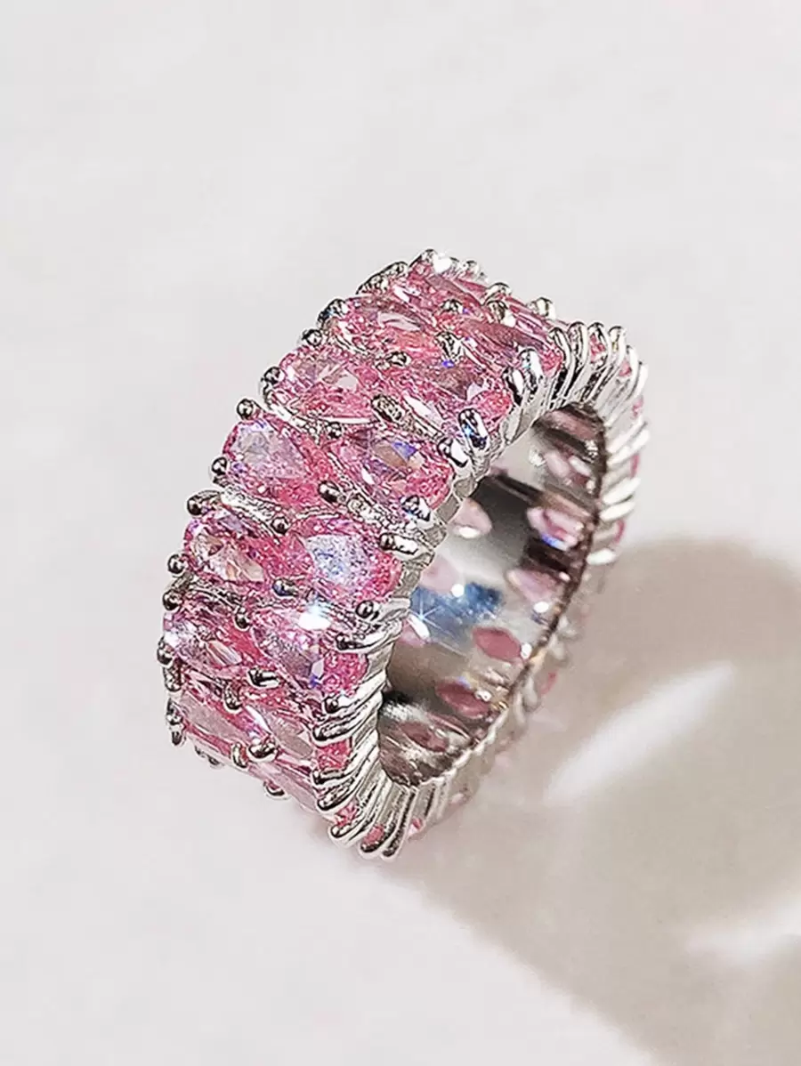 Mujer 1 pieza Anillo lujo zirconia cúbica con diseño de gota de agua para para decoración diaria - Rosa - Ver 1