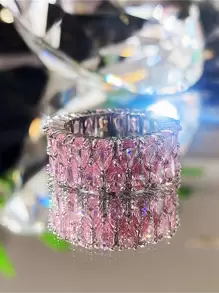 Mujer 1 pieza Anillo lujo zirconia cúbica con diseño de gota de agua para para decoración diaria - Rosa - Ver 3