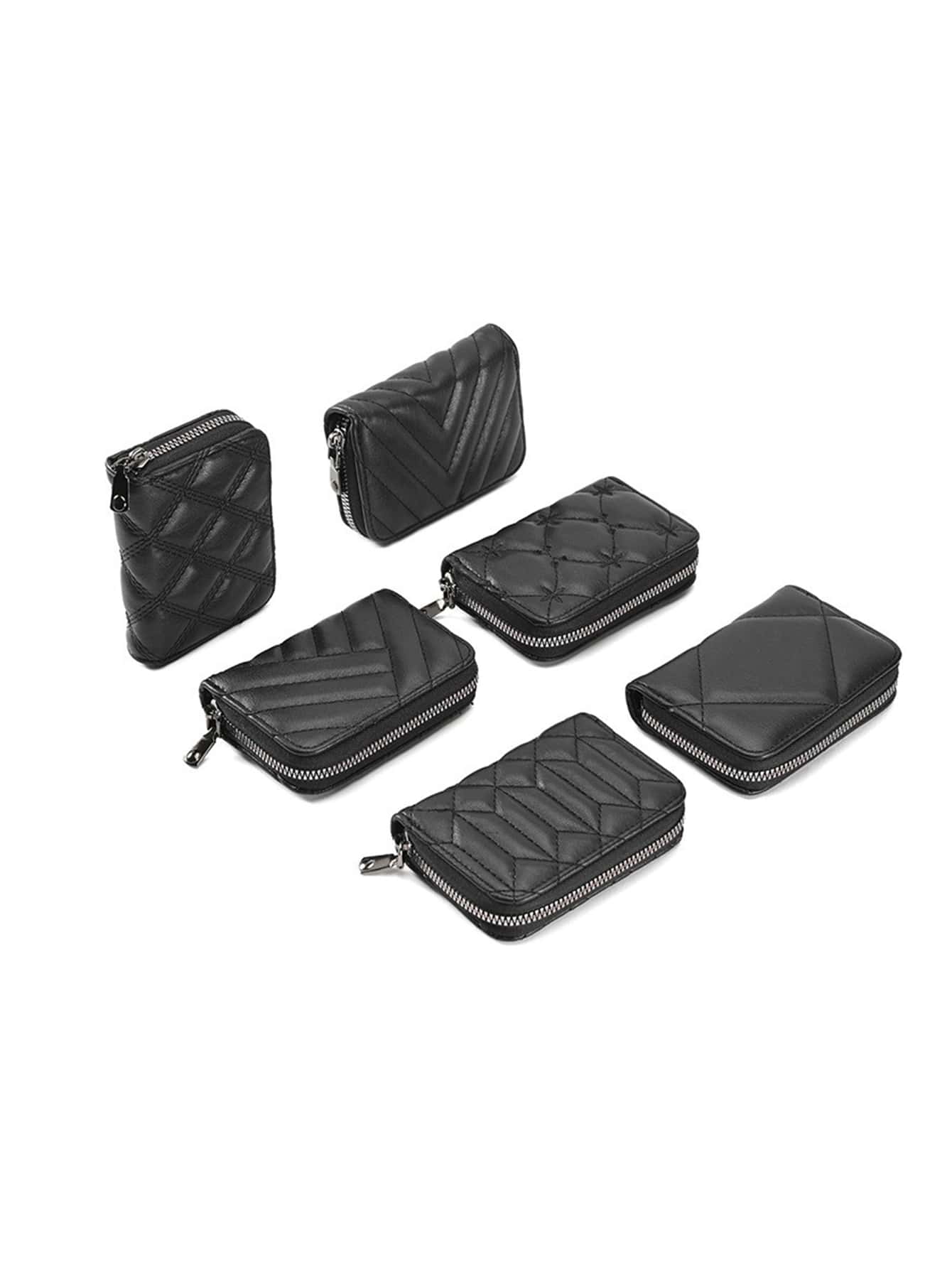 Pu卡夾絎縫拉鍊多卡卡收納盒可存放信用卡 - 黑色 - 查看 1