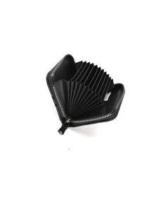 Pu卡夾絎縫拉鍊多卡卡收納盒可存放信用卡 - 黑色 - 查看 6