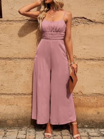 DOKOTOO Ruched Bust Wide Leg Cami Jumpsuit