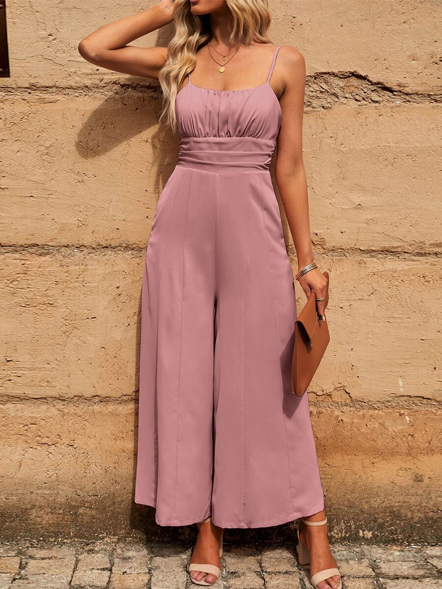 Ruched Bust Wide Leg Cami Jumpsuit - Dusty Pink - View 1