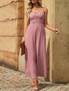 Ruched Bust Wide Leg Cami Jumpsuit - Dusty Pink - View 3