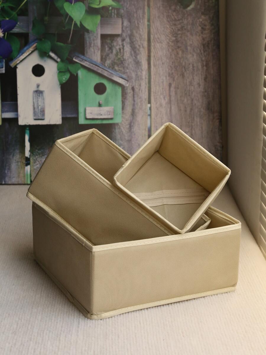 Cajas de almacenamiento de ropa plegables, lavables y sin olor de alta calidad hechas de lámina de polipropileno no tejida, disponibles en varios colores y tamaños. Cajas de almacenamiento no tejidas con cierre en la parte inferior, adecuadas para organizar juguetes, ropa y artículos varios - Beis - Ver 1