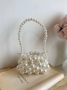 Chicas Bolso cartera con perla artificial & con diseño de cuenta - Blanco - Ver 1